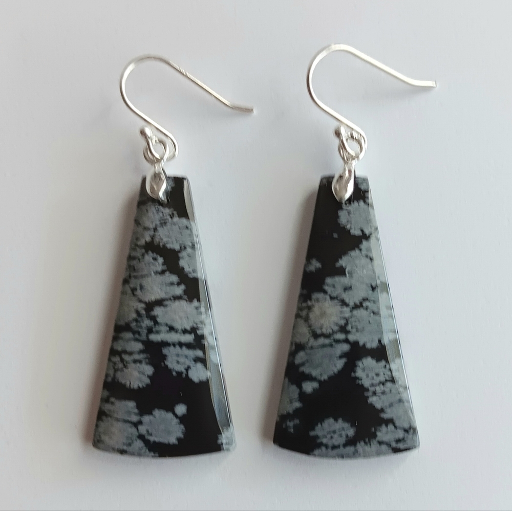Snowflake Obsidian Gemstone Earrings with 925 Sterling Silver Findings
